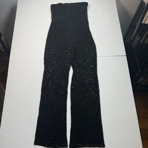 Wild Fable Jumpsuit Womens Medium Black Sequin Strapless Wide Leg Party Evening